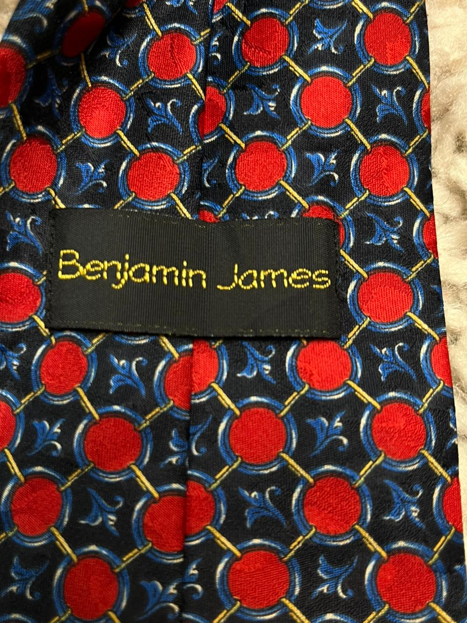 Benjamin James Men's Tie Navy Blue Red Geometric Medallion Polyester Classic