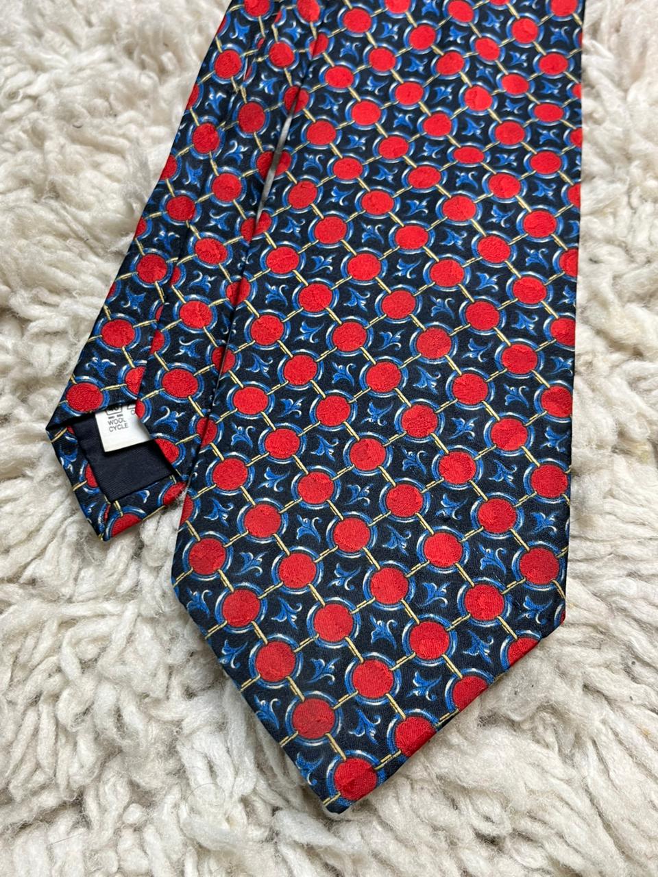 Benjamin James Men's Tie Navy Blue Red Geometric Medallion Polyester Classic
