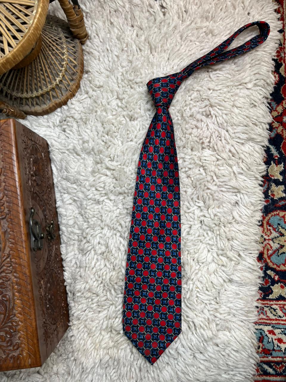 Benjamin James Men's Tie Navy Blue Red Geometric Medallion Polyester Classic