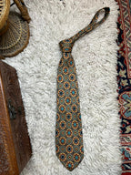 BHS Italy Pure Silk Tie Navy Blue Gold Red Teal Geometric Floral Medallion Print