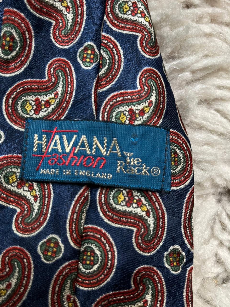 Havana Fashion Navy Blue Red Paisley Necktie Made in England