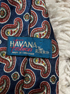 Havana Fashion Navy Blue Red Paisley Necktie Made in England