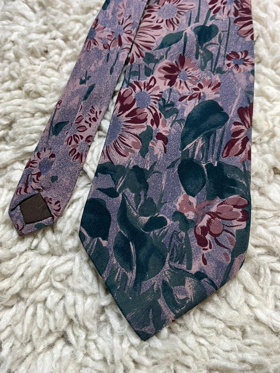 Altea Milano Mens Silk Tie Purple Mauve Pink Floral Botanical