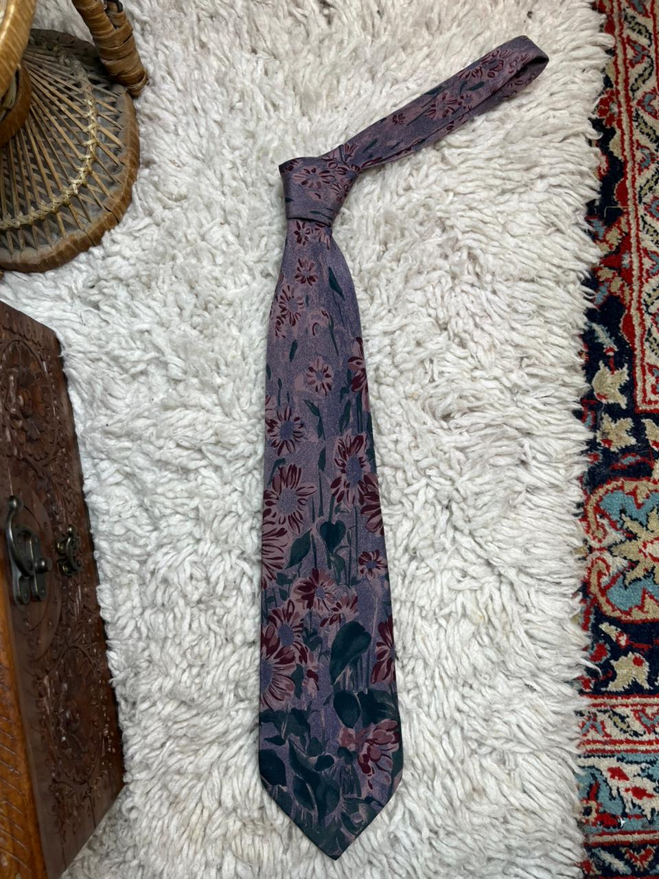 Altea Milano Mens Silk Tie Purple Mauve Pink Floral Botanical