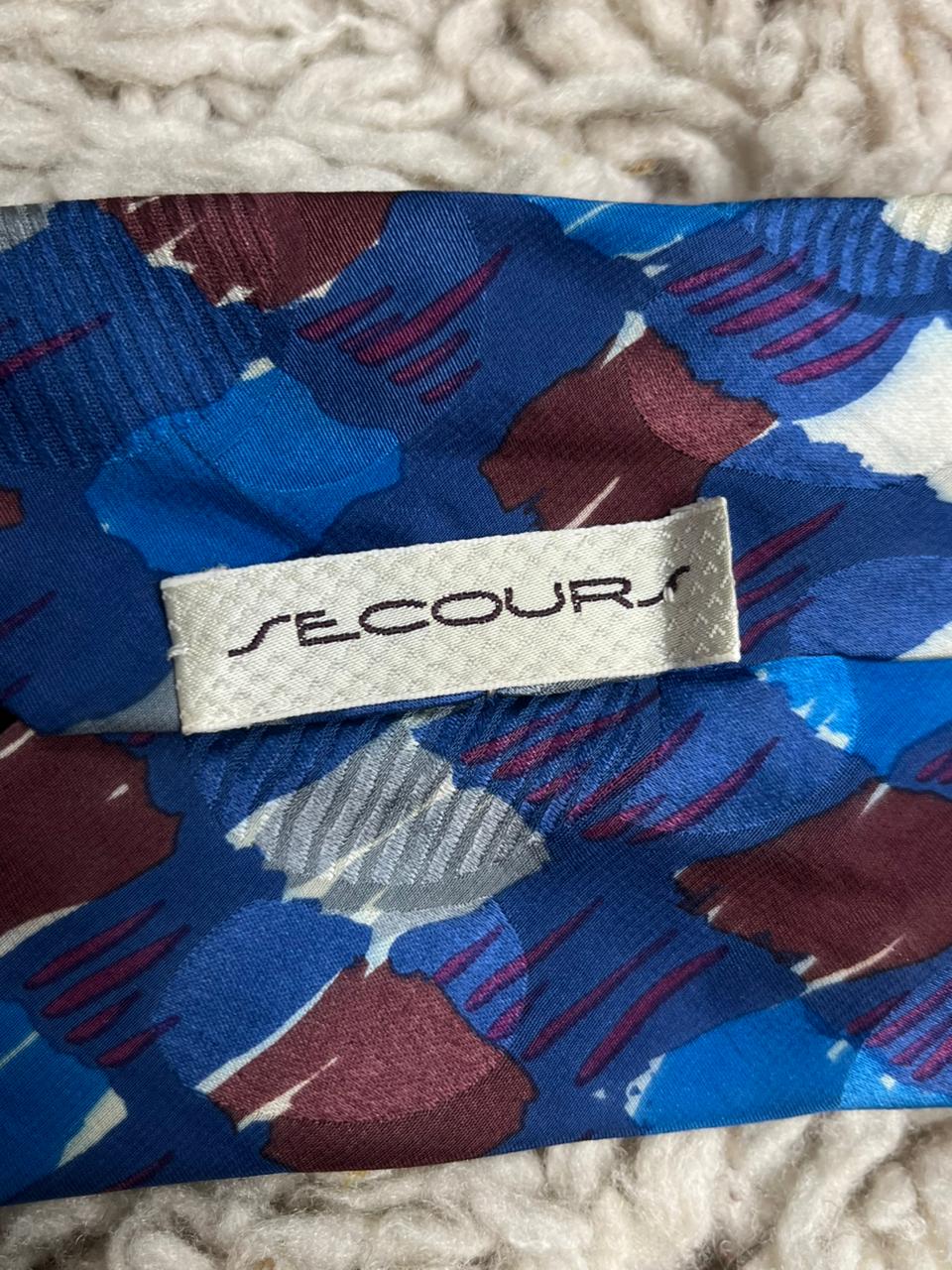 Secours Mens Tie Blue Abstract Geometric 100% Silk Hand Made