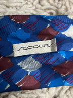 Secours Mens Tie Blue Abstract Geometric 100% Silk Hand Made