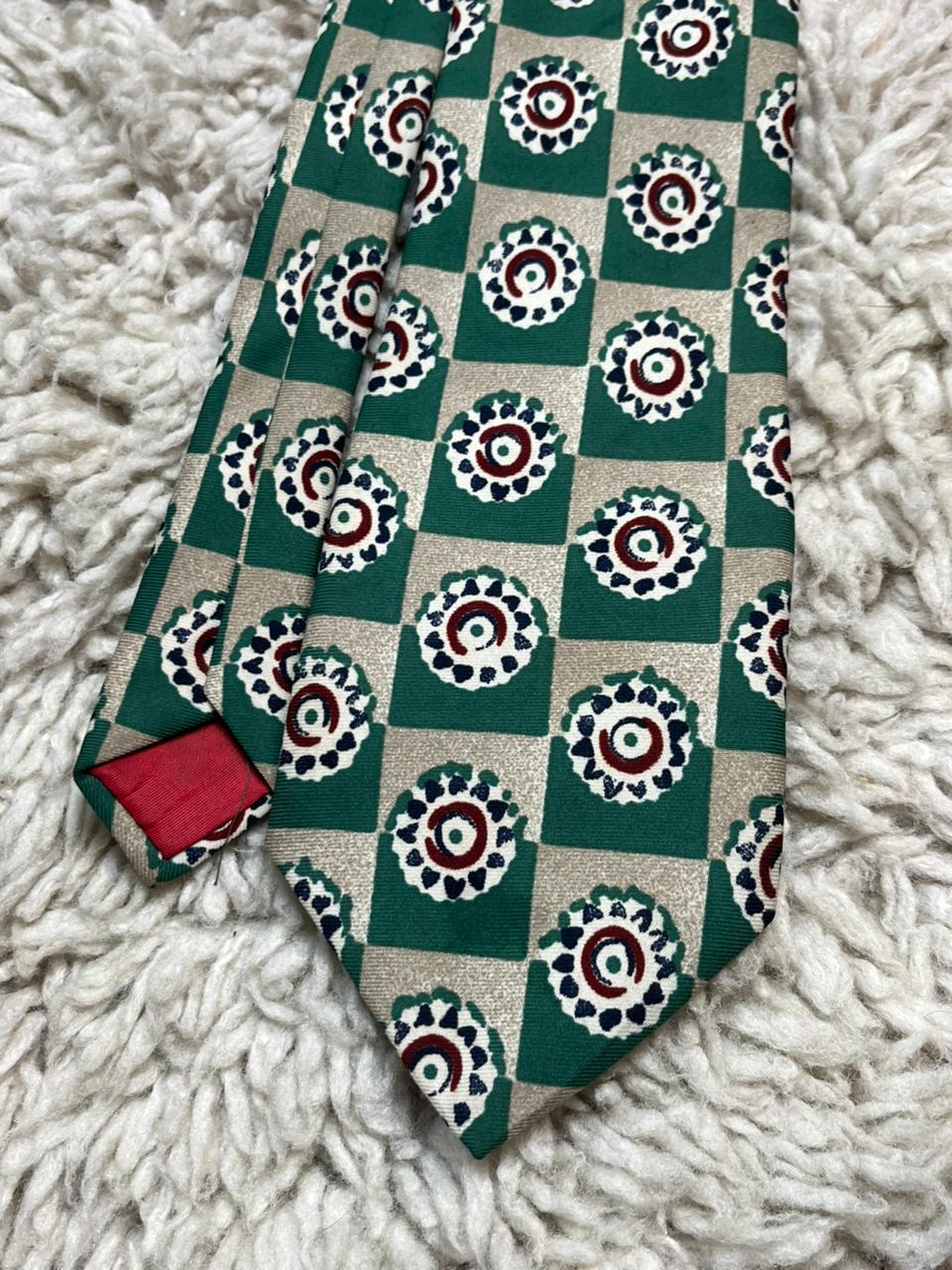 Favourite London Mens Tie Green Geometric Medallion Pattern Silk Blend Retro