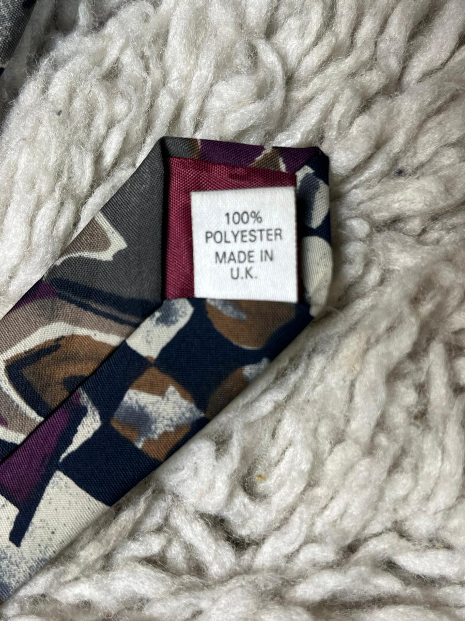 Littlewoods Mens Tie Purple Grey Abstract Geometric Retro 90s