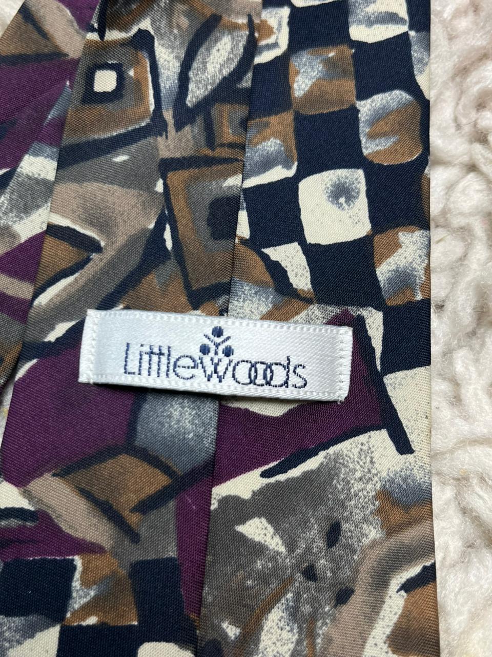 Littlewoods Mens Tie Purple Grey Abstract Geometric Retro 90s