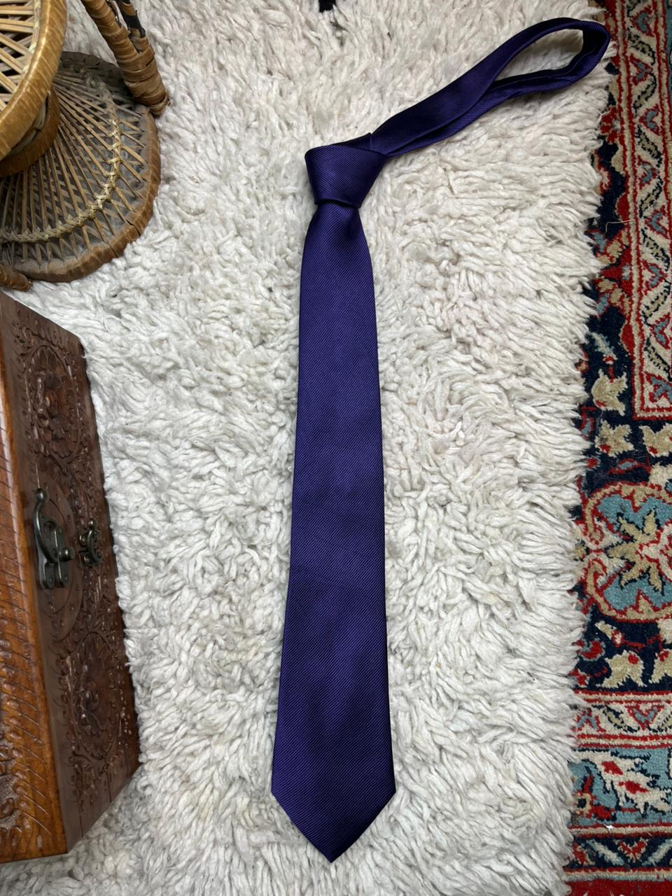 M&S Marks & Spencer Tie 100% Silk Deep Violet Textured
