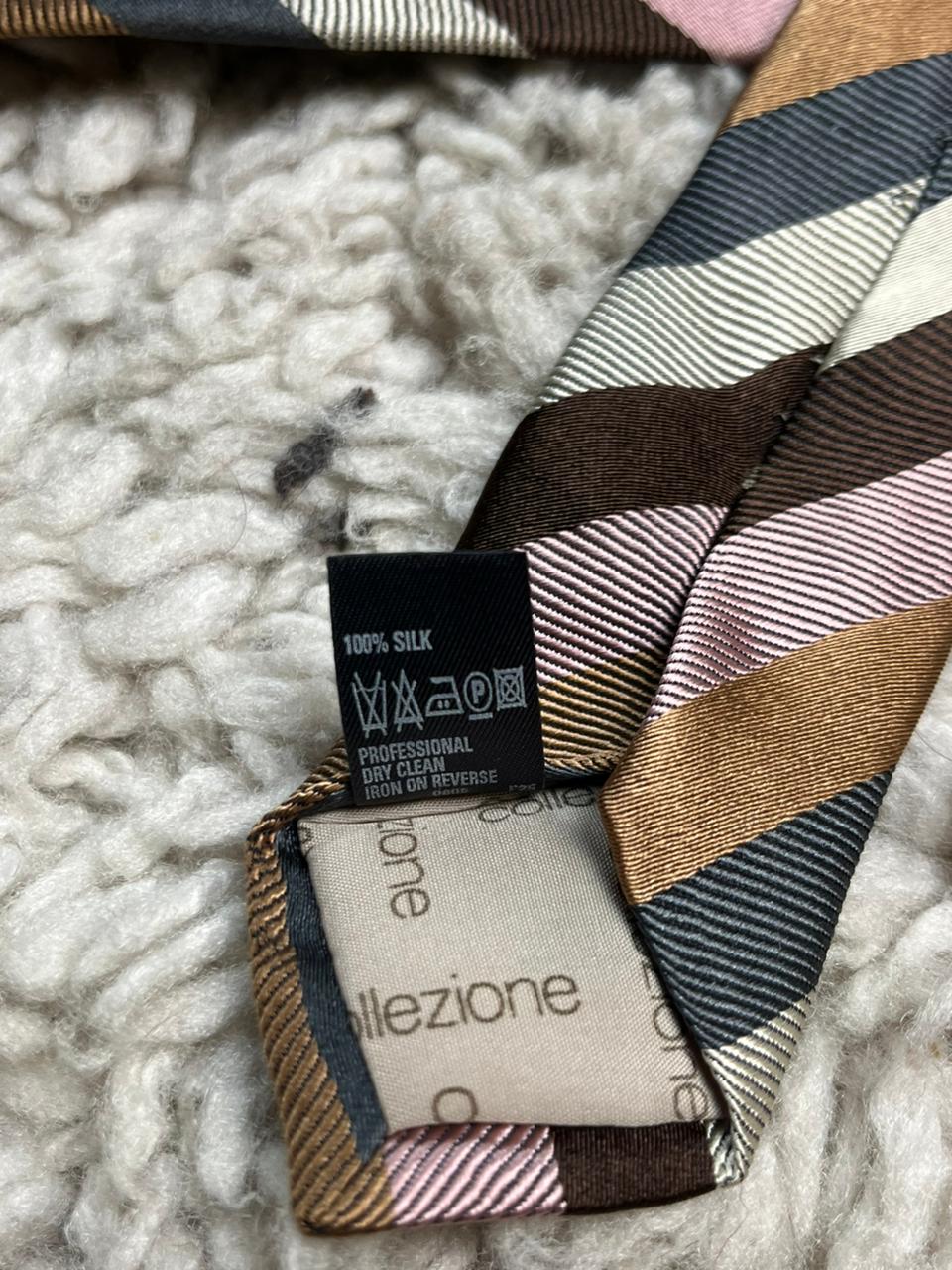 M&S Collezione 100% Silk Striped Tie Brown Pink Multi Color