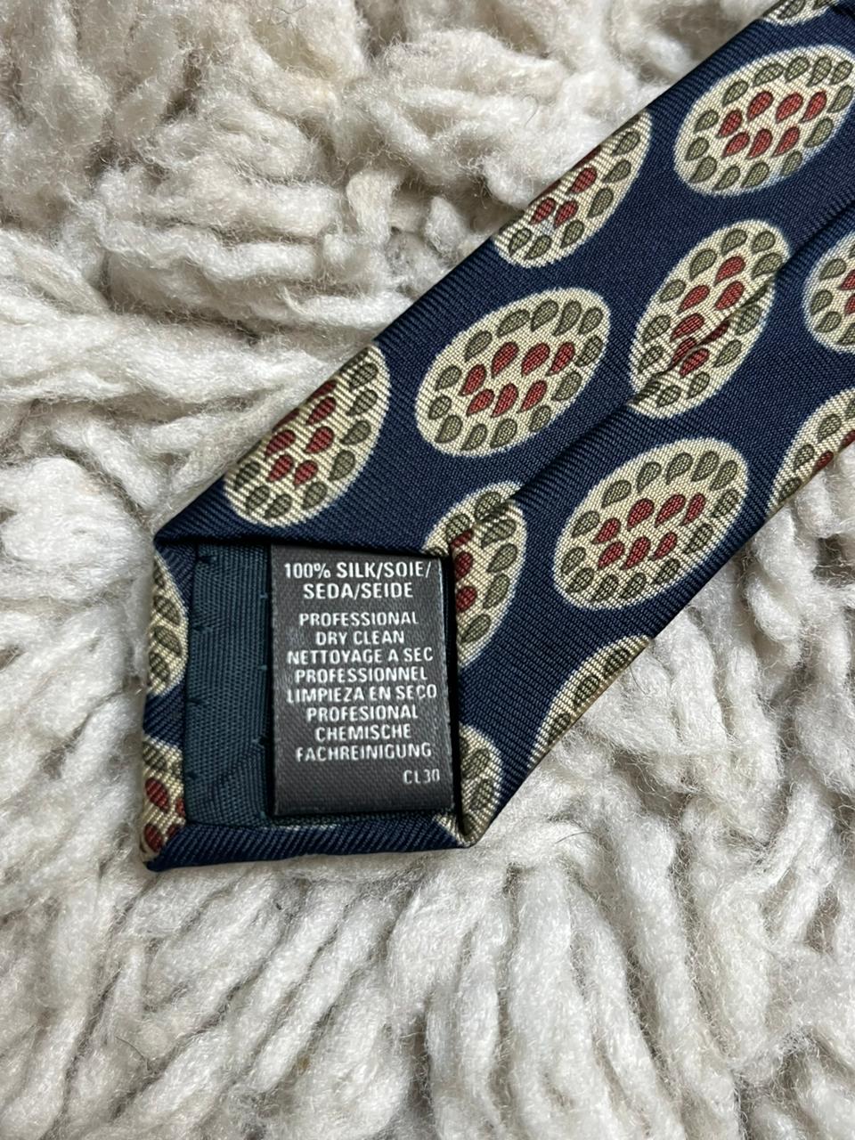 Vintage St Michael Marks & Spencer Silk Tie Navy Blue Red Geometric Medallion