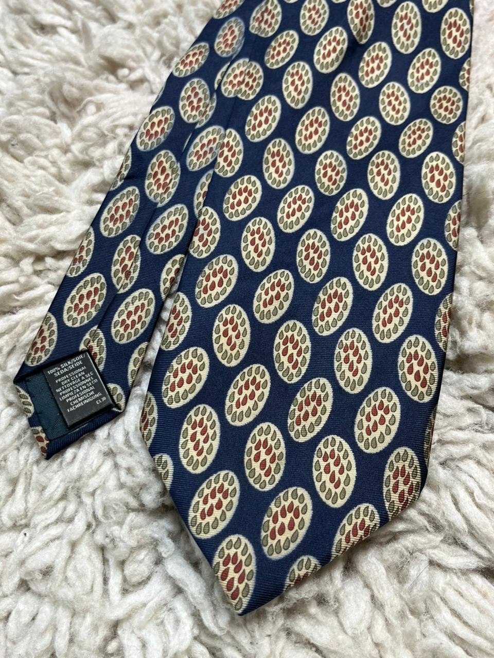 Vintage St Michael Marks & Spencer Silk Tie Navy Blue Red Geometric Medallion