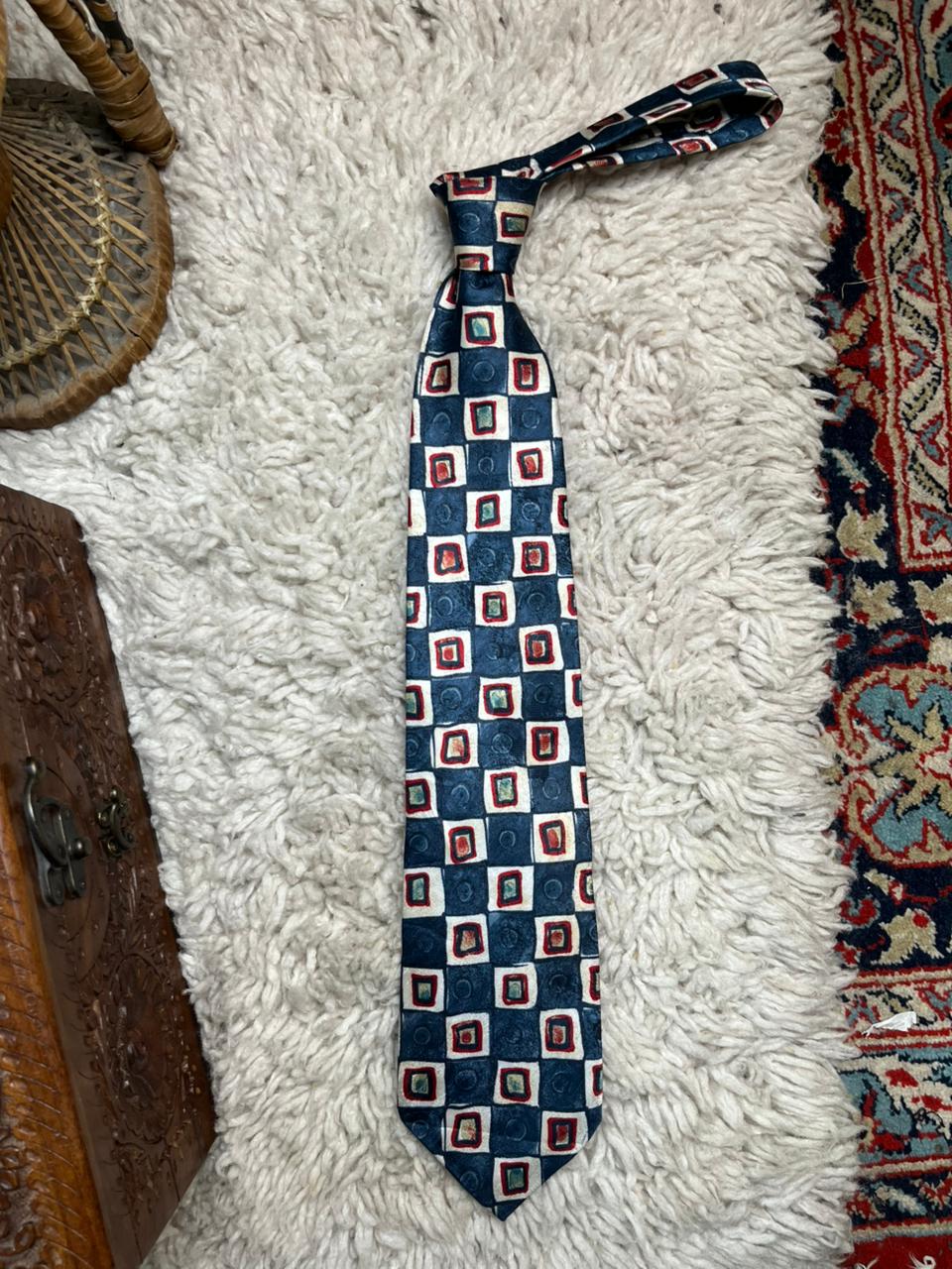 Paolo Vincente Men's Tie Blue Geometric Square Pattern
