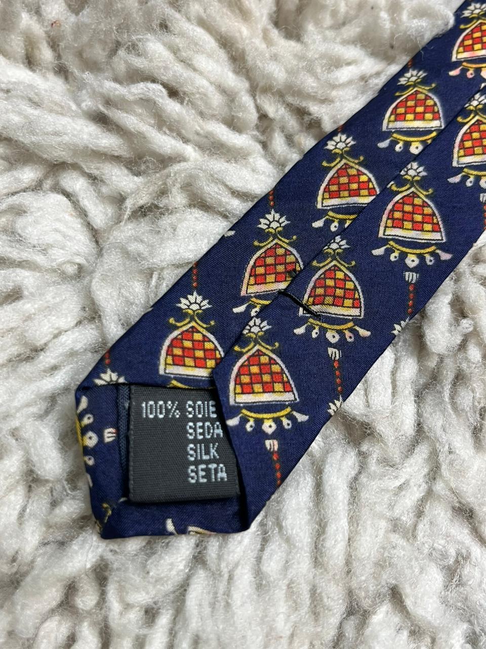 Giani Feroti Men's Silk Tie Navy Blue Crest Pattern  Designer Luxury