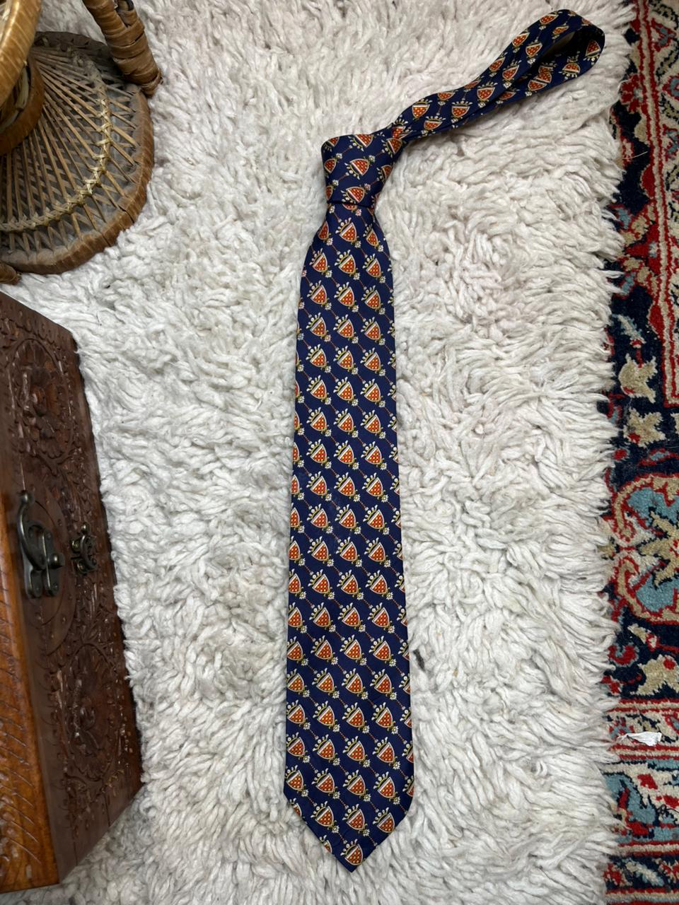 Giani Feroti Men's Silk Tie Navy Blue Crest Pattern  Designer Luxury