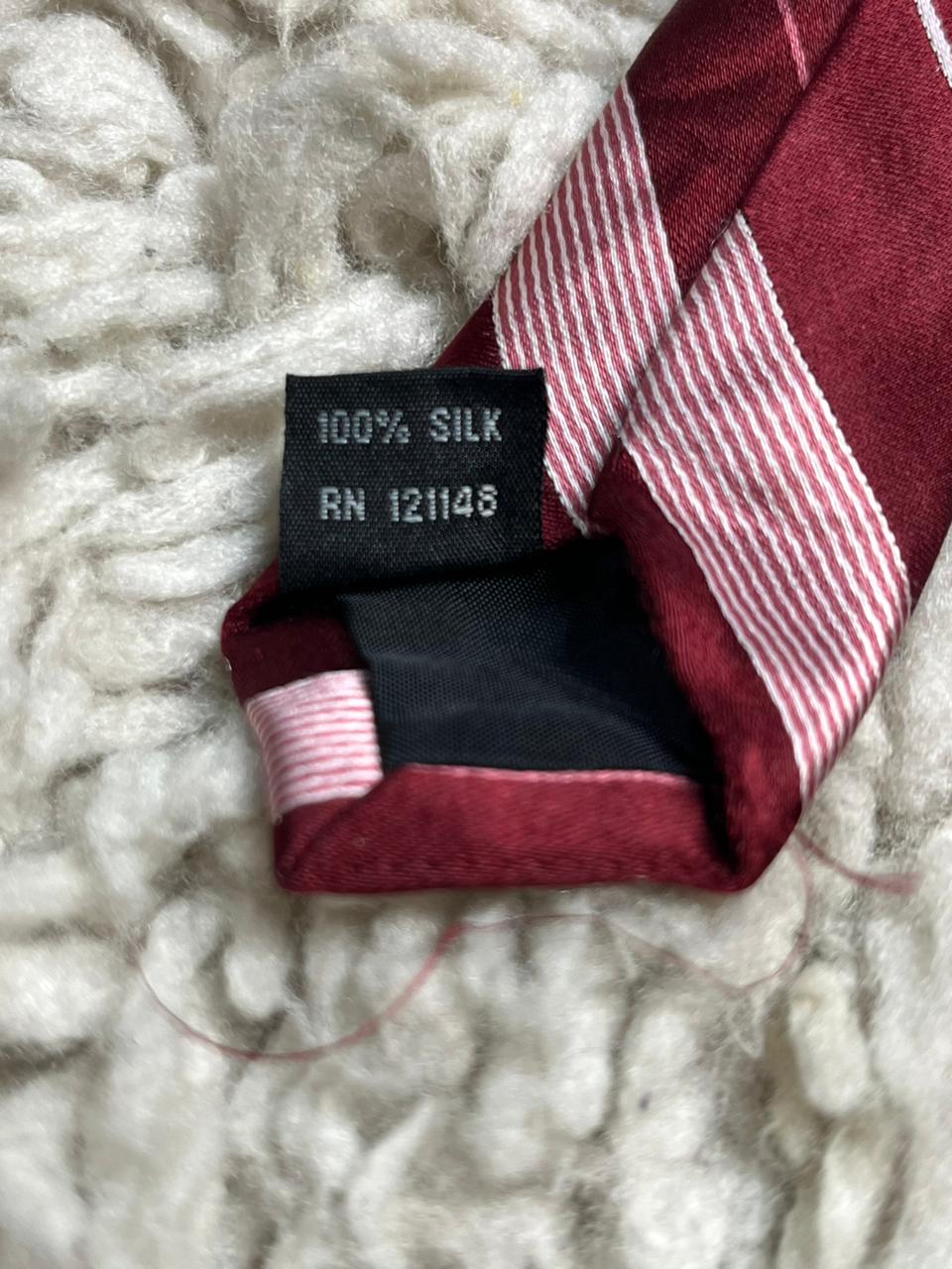 DKNY 100% Silk Striped Tie Burgundy Red and Pink Diagonal Stripe