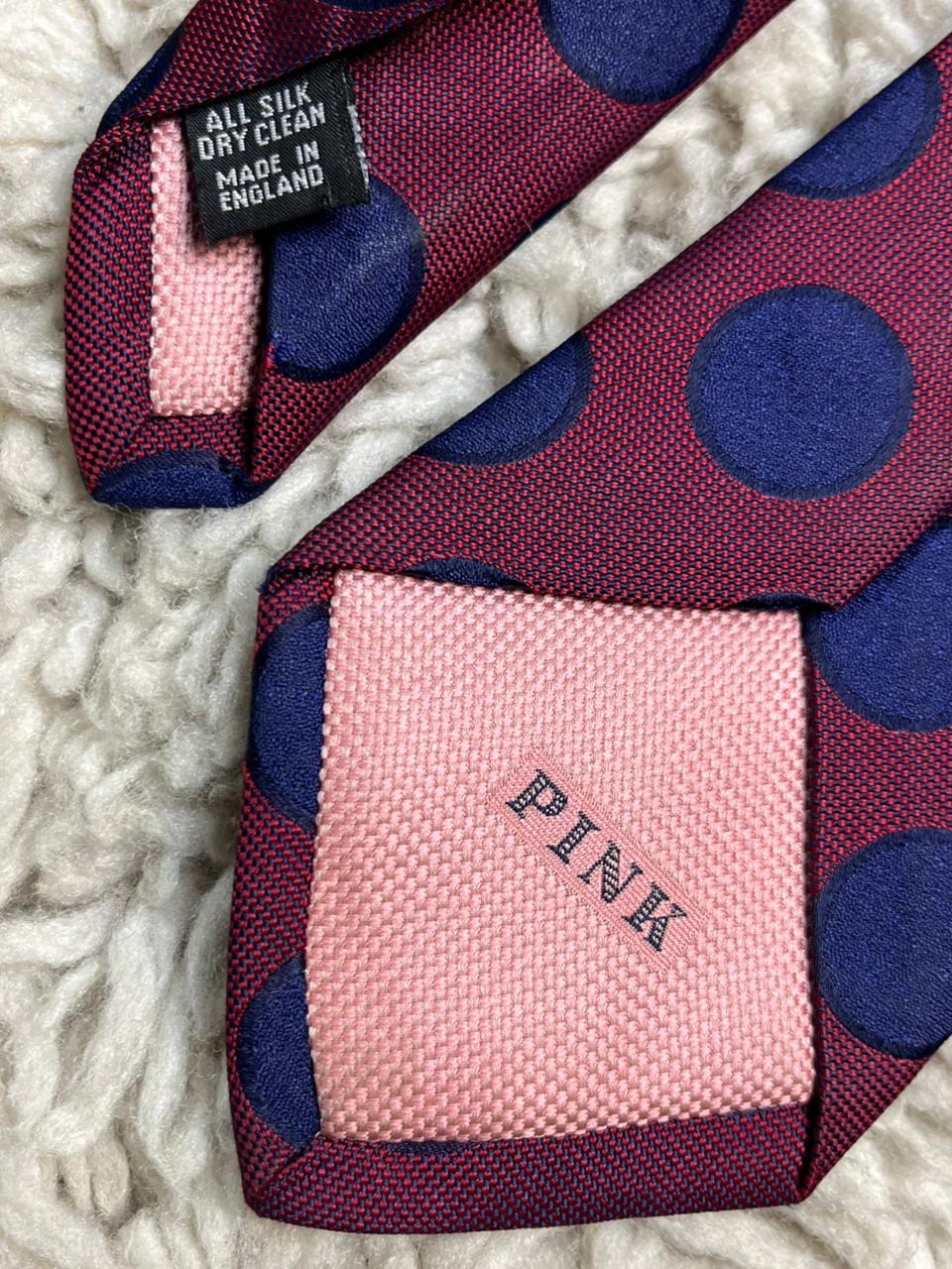 Thomas Pink Jermyn St London 100% Silk Tie Red Blue Polka Dot