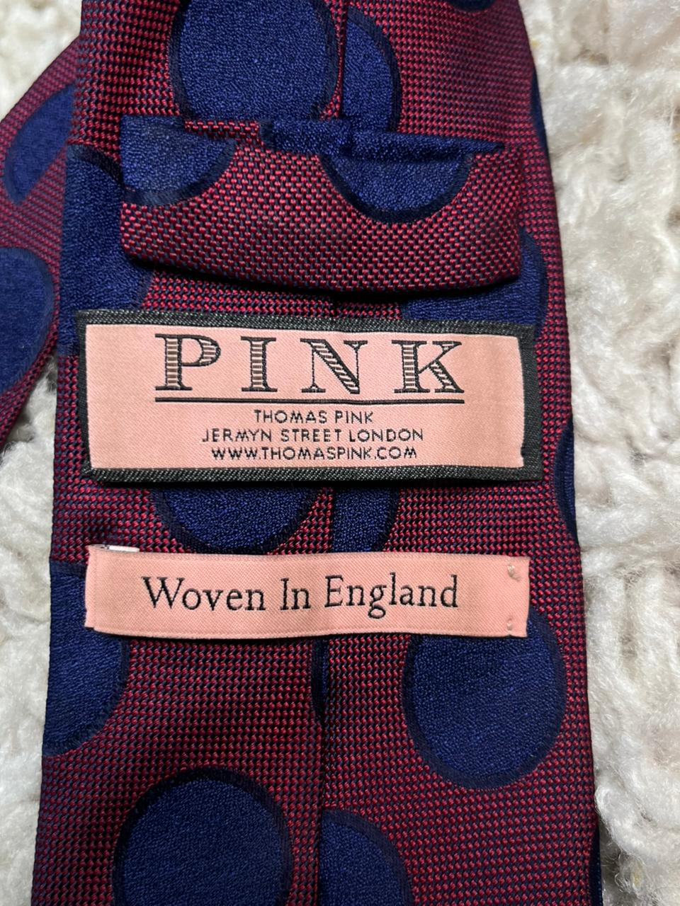 Thomas Pink Jermyn St London 100% Silk Tie Red Blue Polka Dot