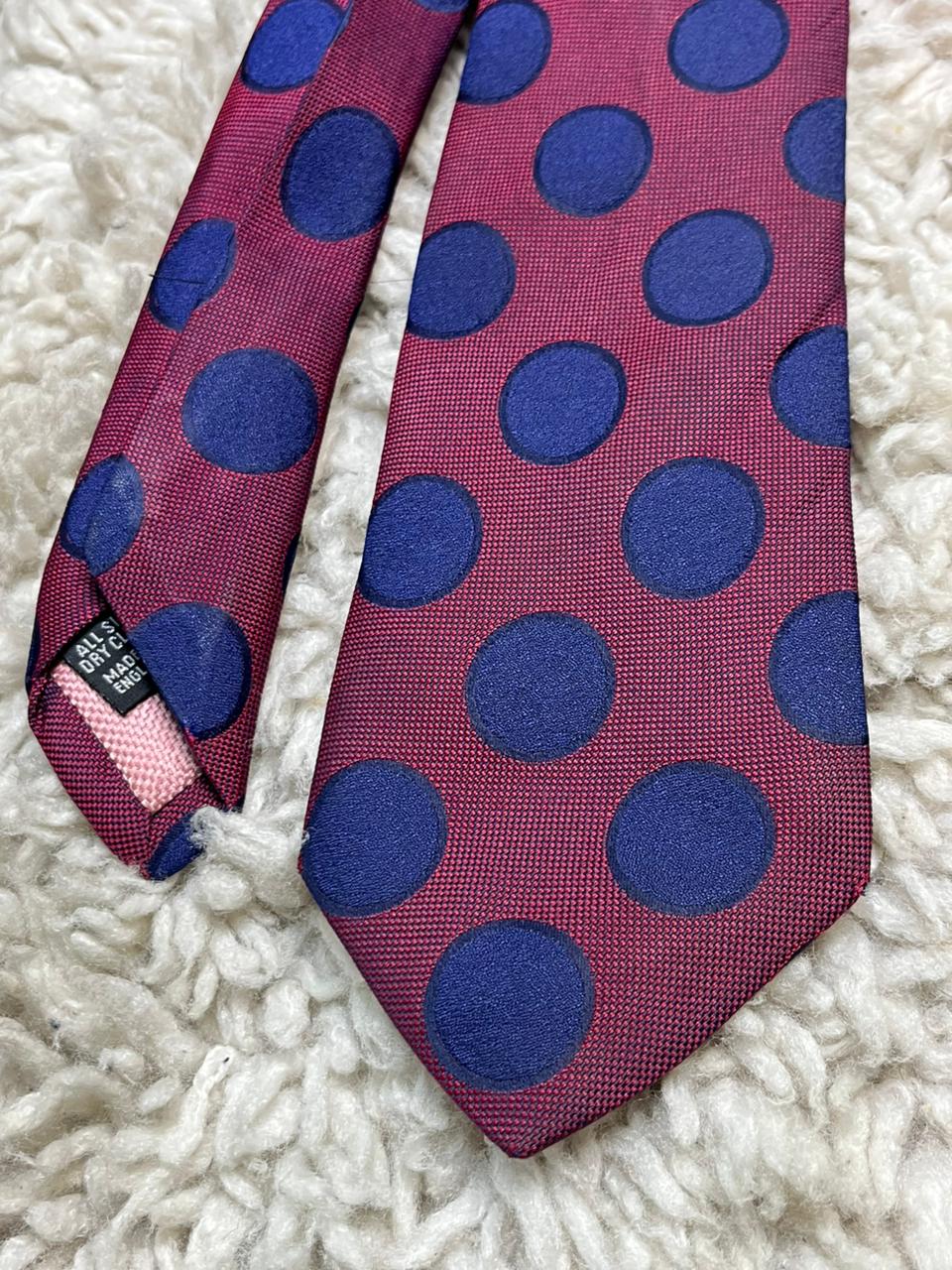 Thomas Pink Jermyn St London 100% Silk Tie Red Blue Polka Dot