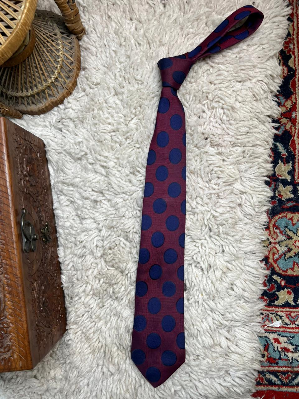 Thomas Pink Jermyn St London 100% Silk Tie Red Blue Polka Dot
