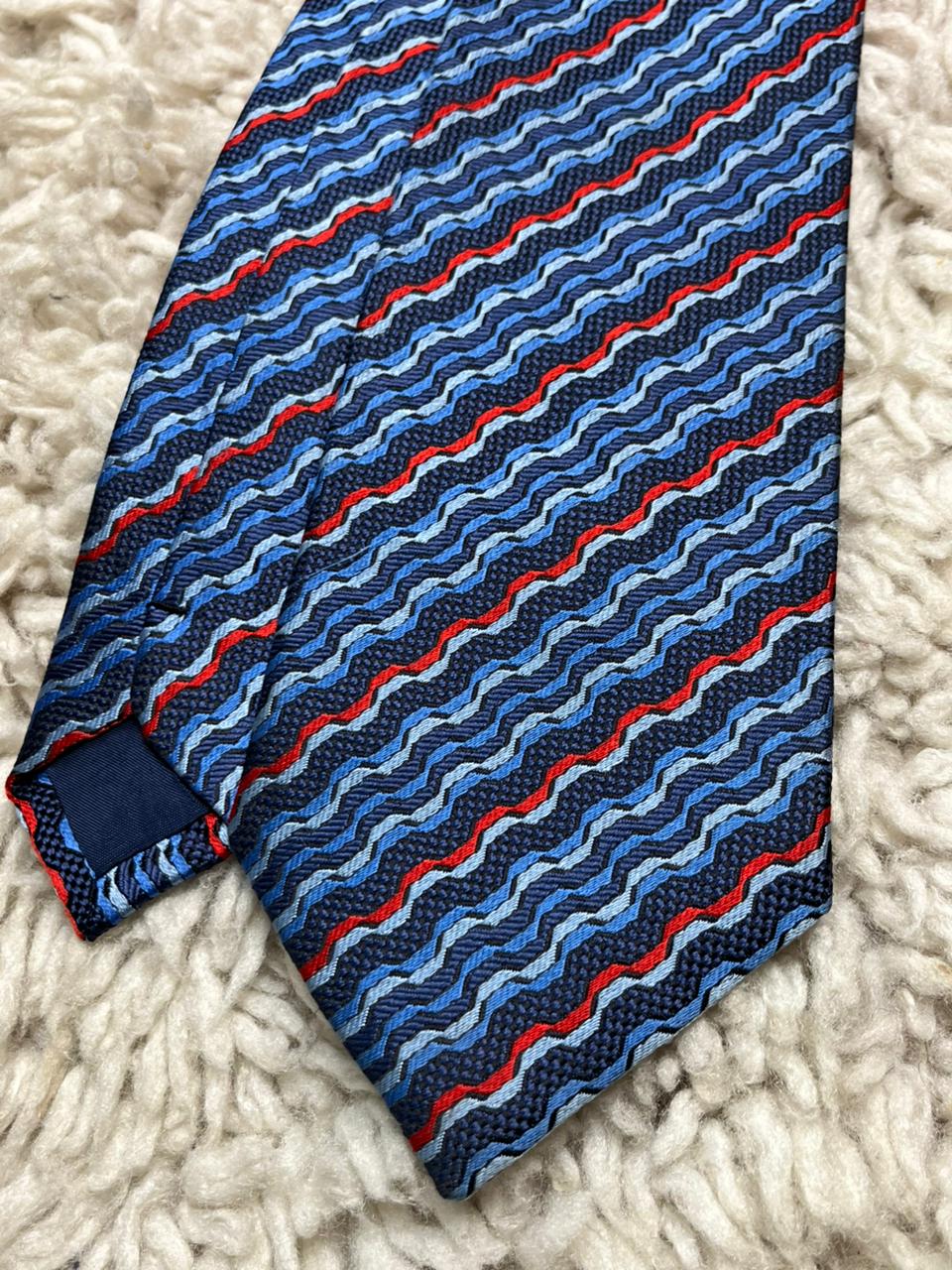 Korea Customs Service Silk Tie Wavy Zig Zag Stripe Korea Made