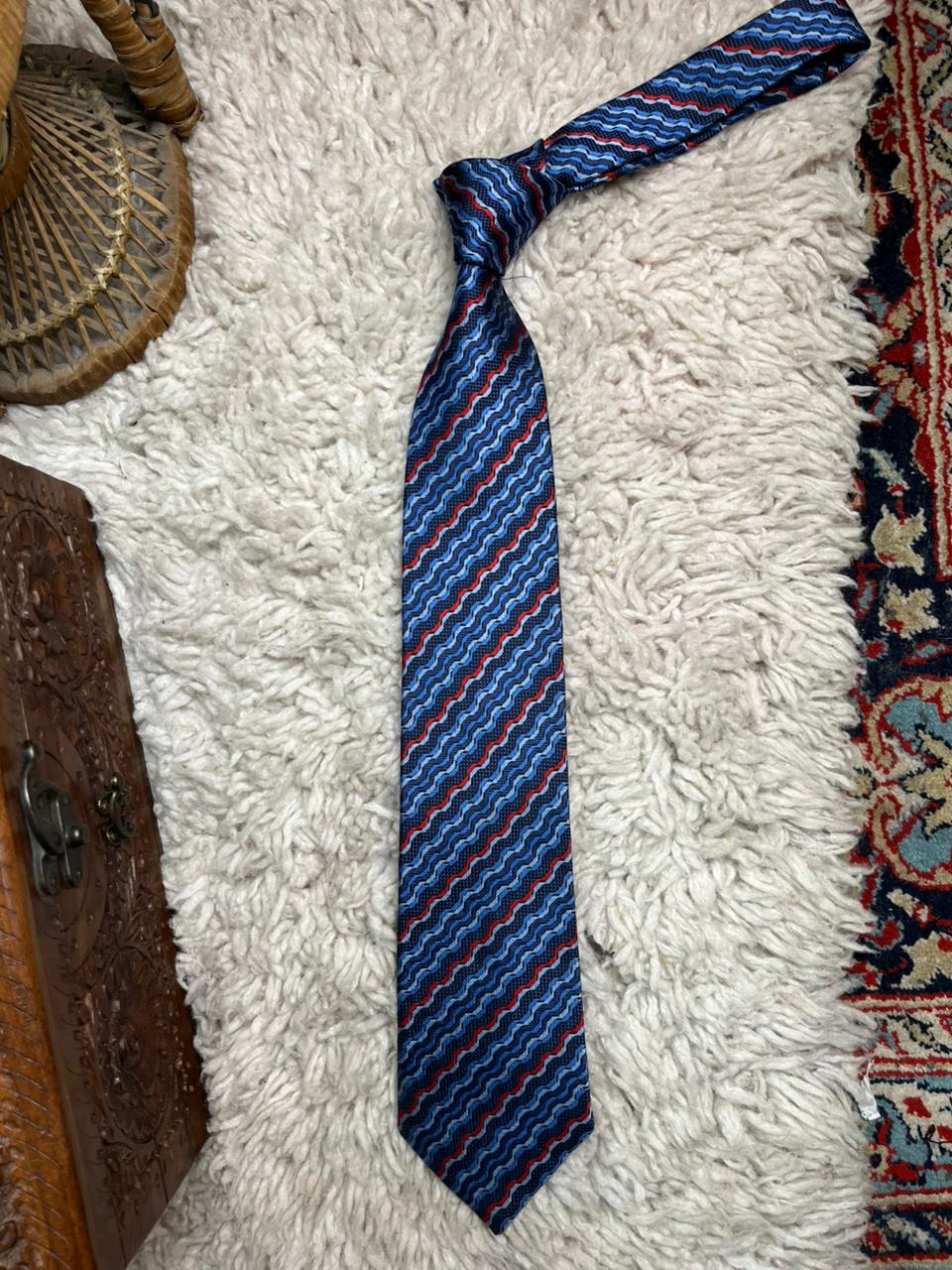 Korea Customs Service Silk Tie Wavy Zig Zag Stripe Korea Made