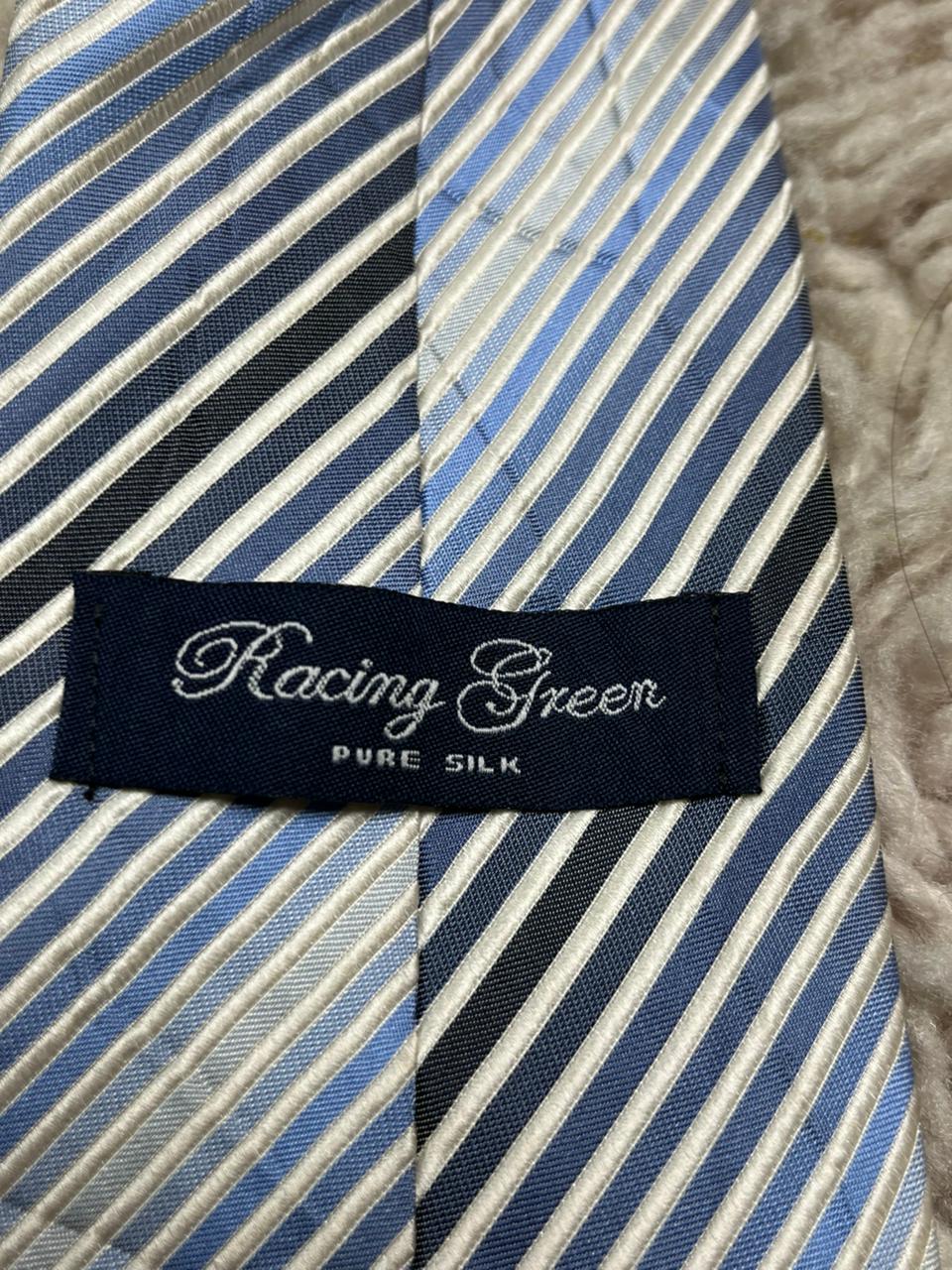 Racing Green 100% Pure Silk Tie Men's Multi Blue & Silver Diagonal Striped Tie