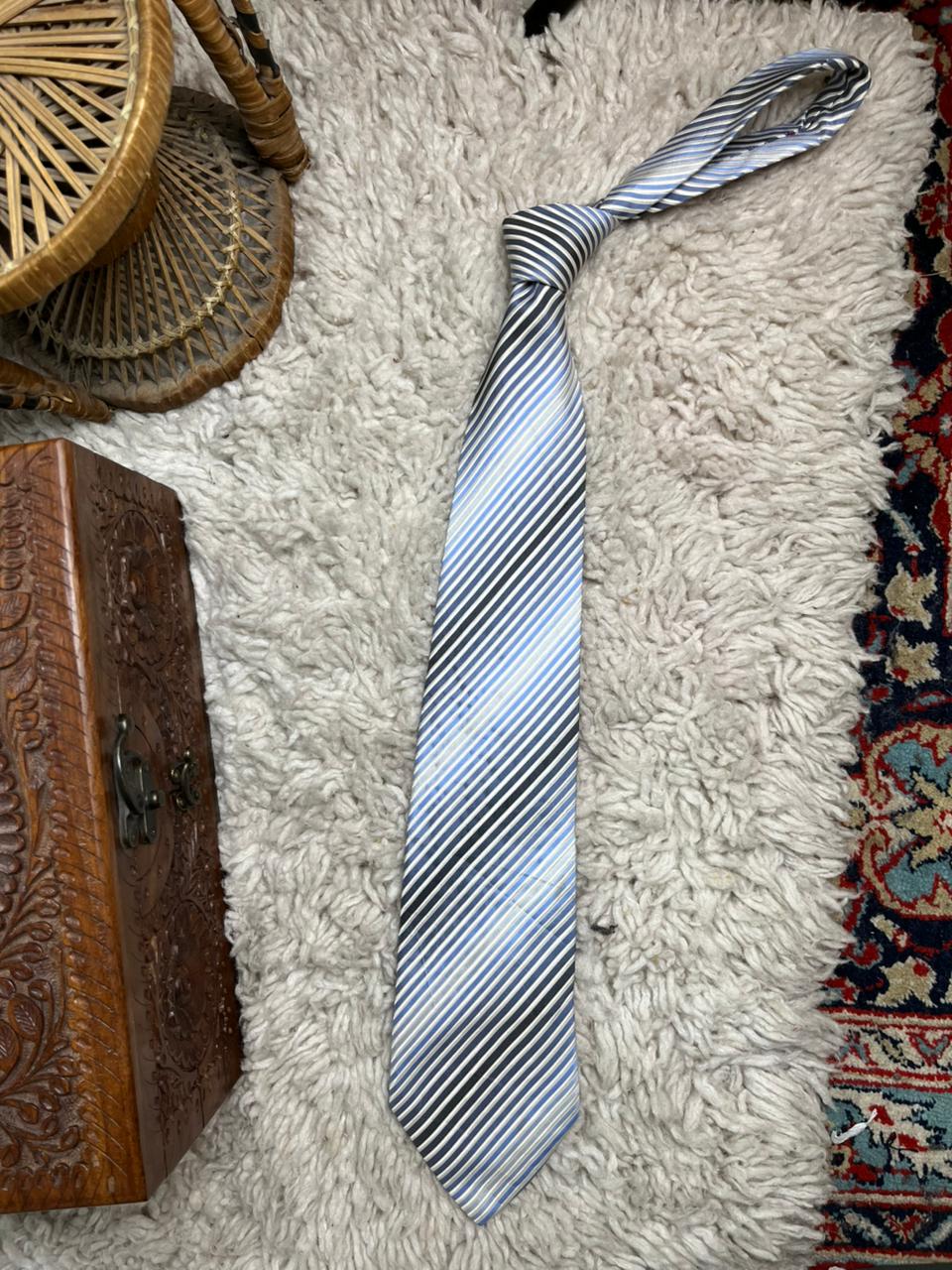 Racing Green 100% Pure Silk Tie Men's Multi Blue & Silver Diagonal Striped Tie