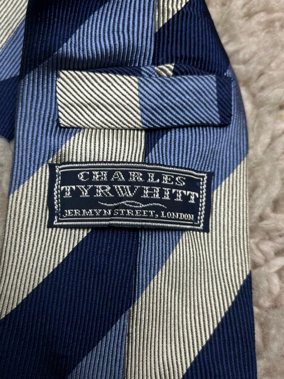 Charles Tyrwhitt Silk Tie Mens Blue Silver Striped Jermyn St London England