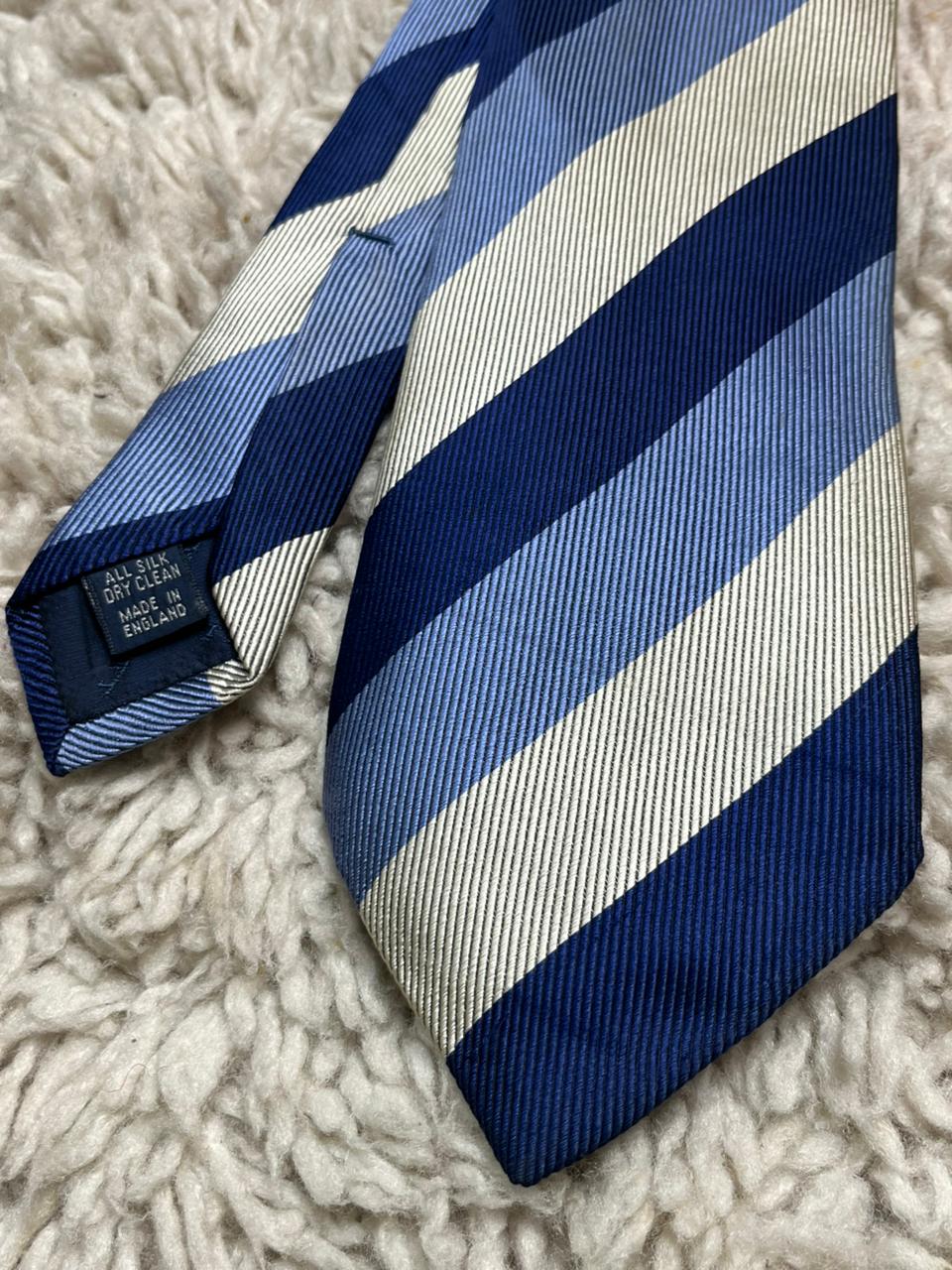 Charles Tyrwhitt Silk Tie Mens Blue Silver Striped Jermyn St London England