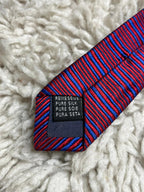 MOSS Tie Mens Red Blue Striped 100% Pure Silk Classic Textured Neckti