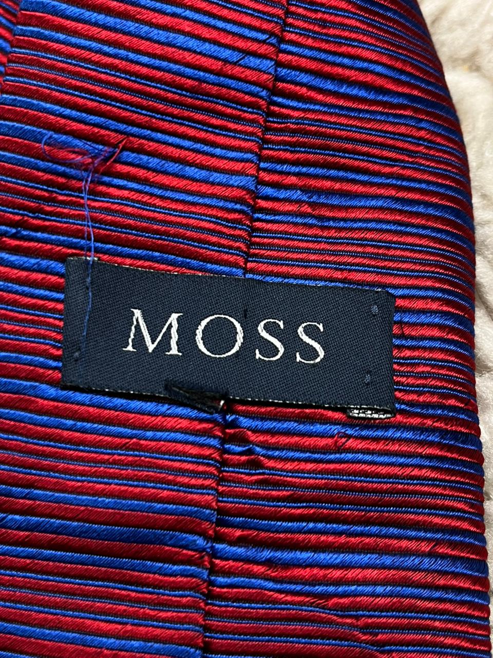 MOSS Tie Mens Red Blue Striped 100% Pure Silk Classic Textured Neckti