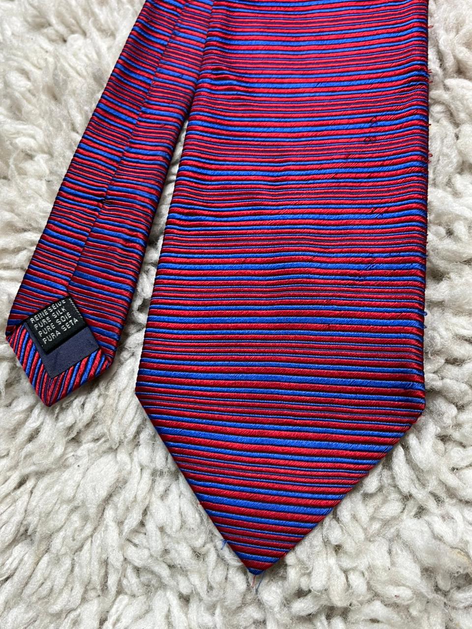 MOSS Tie Mens Red Blue Striped 100% Pure Silk Classic Textured Neckti