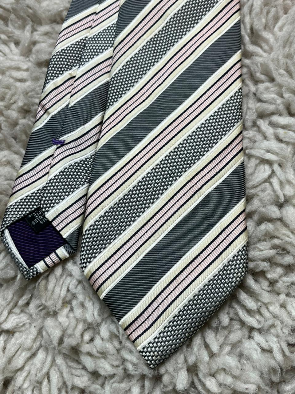MICHAELIS Tie Made In Italy 100% Silk Grey Pink Striped Textured Mens Necktie