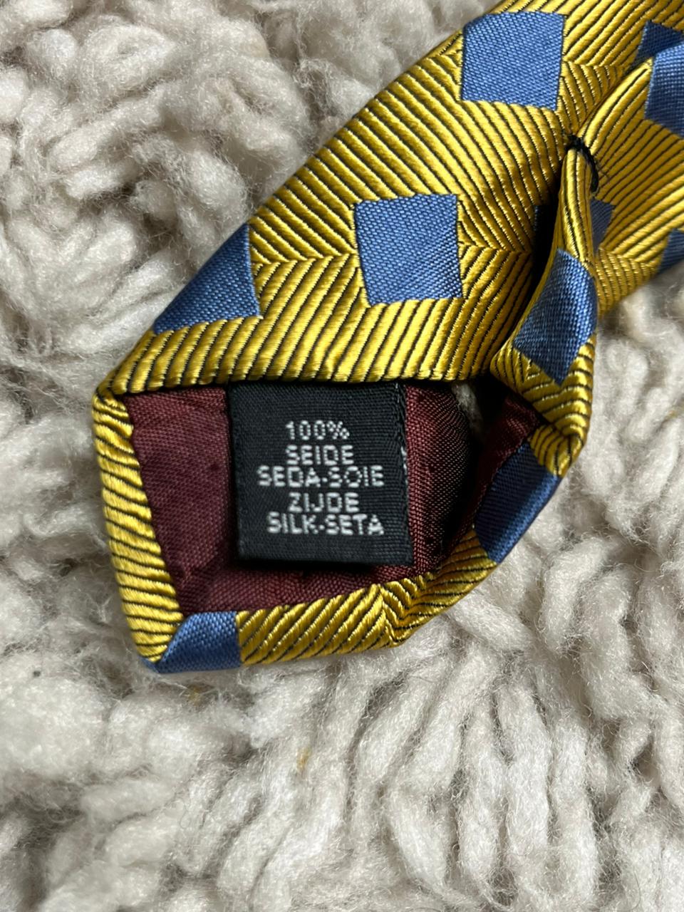 Charles Tyrwhitt Jermyn Street London Silk Tie Yellow Blue Herringbone Square