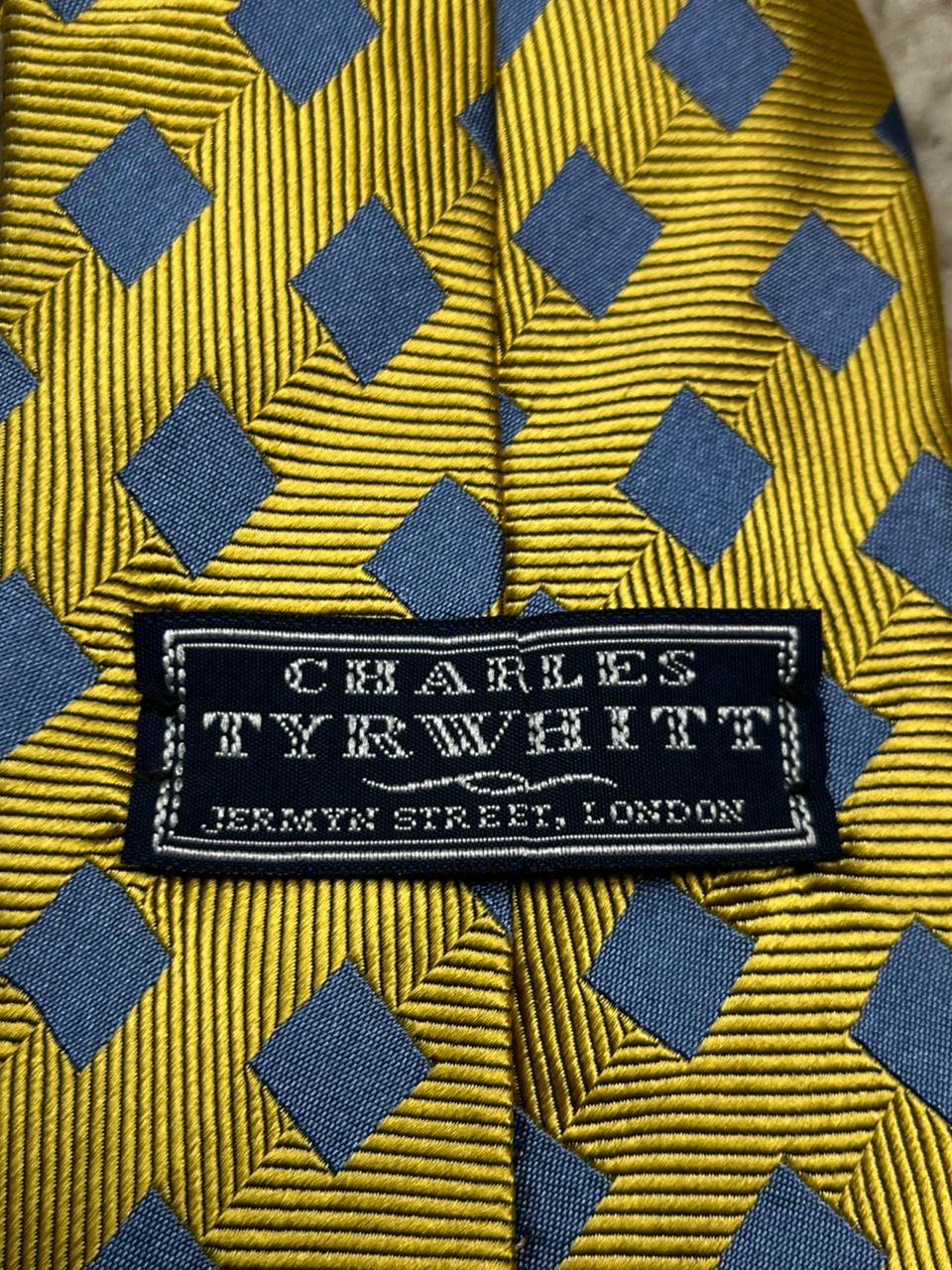Charles Tyrwhitt Jermyn Street London Silk Tie Yellow Blue Herringbone Square
