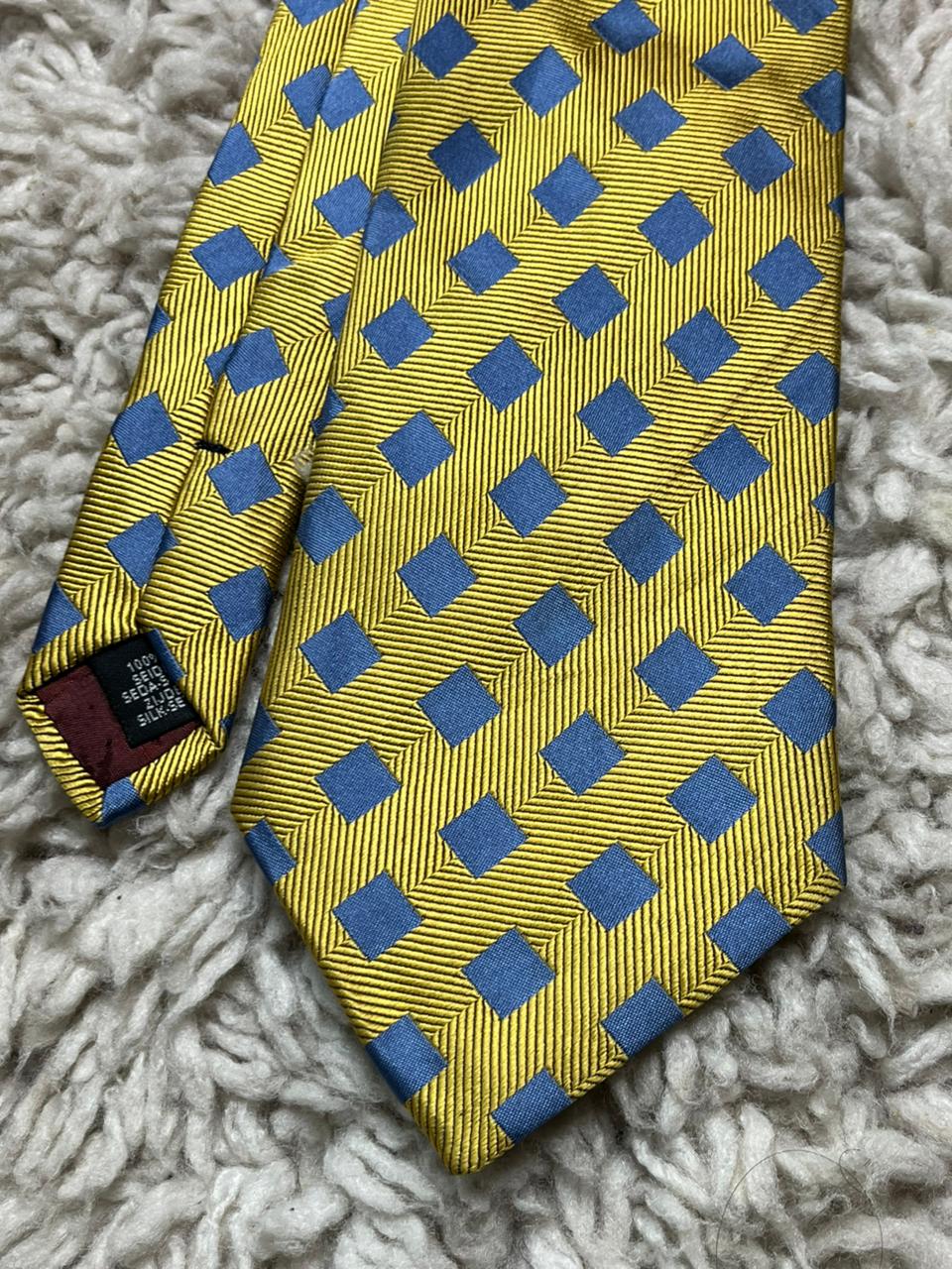 Charles Tyrwhitt Jermyn Street London Silk Tie Yellow Blue Herringbone Square