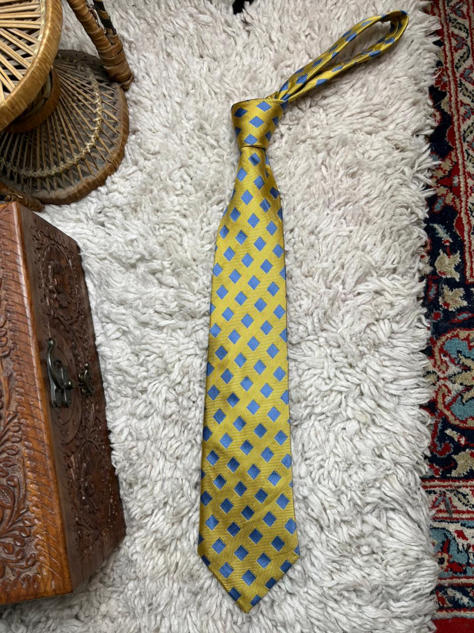 Charles Tyrwhitt Jermyn Street London Silk Tie Yellow Blue Herringbone Square