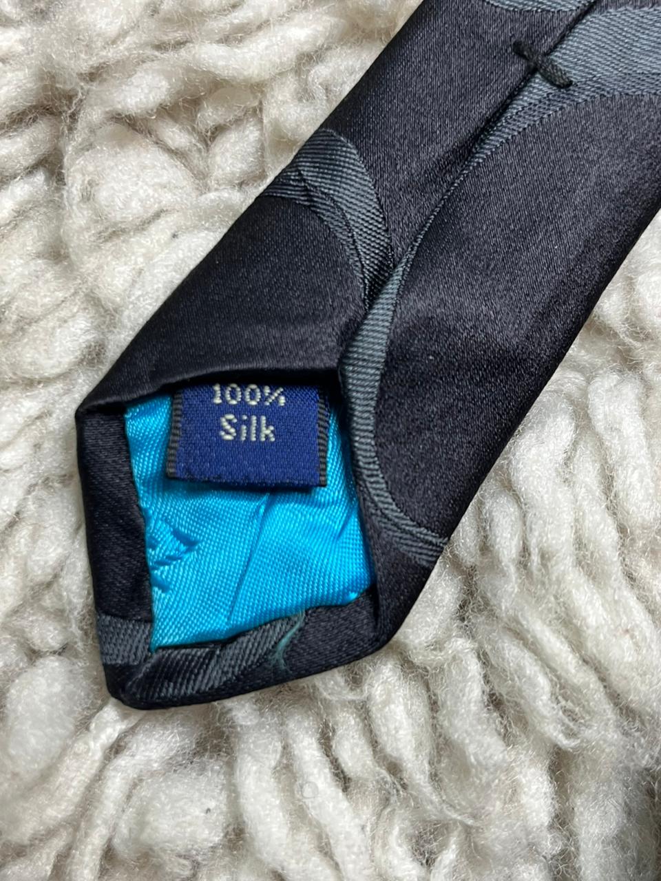 G-Z Black Silk Tie Mens Tonal Large Geometric Circle Pattern Interlocking Design