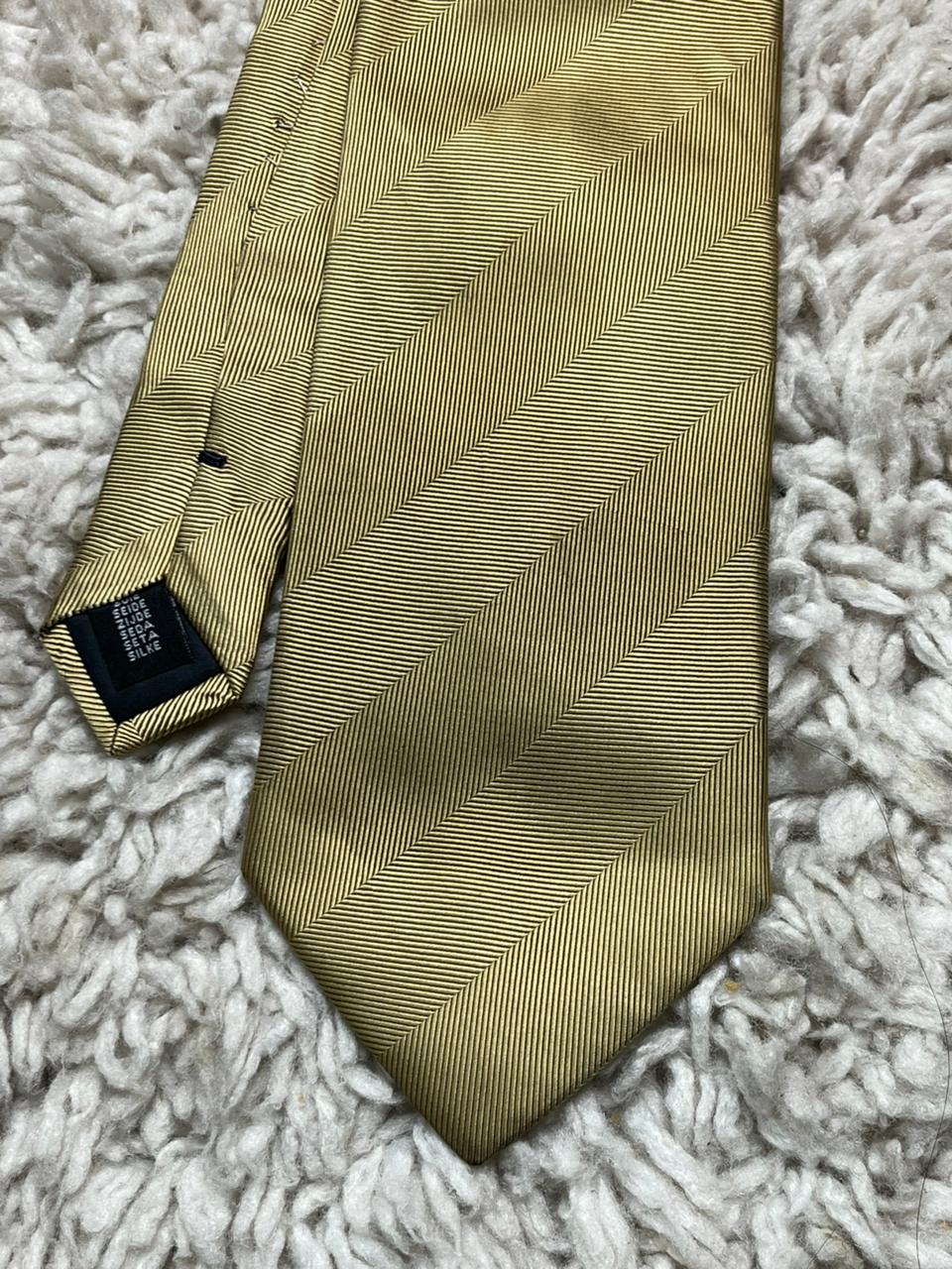 RACING GREEN Tie Mens Antique Gold Champagne 100% Silk Striped Hand Finished