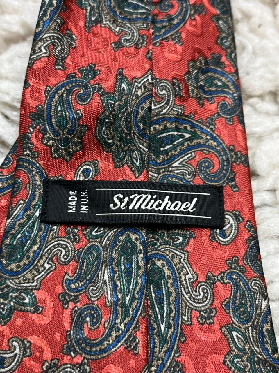 St Michael Vintage Red Paisley Tie 100% Polyester Classic Mens Necktie