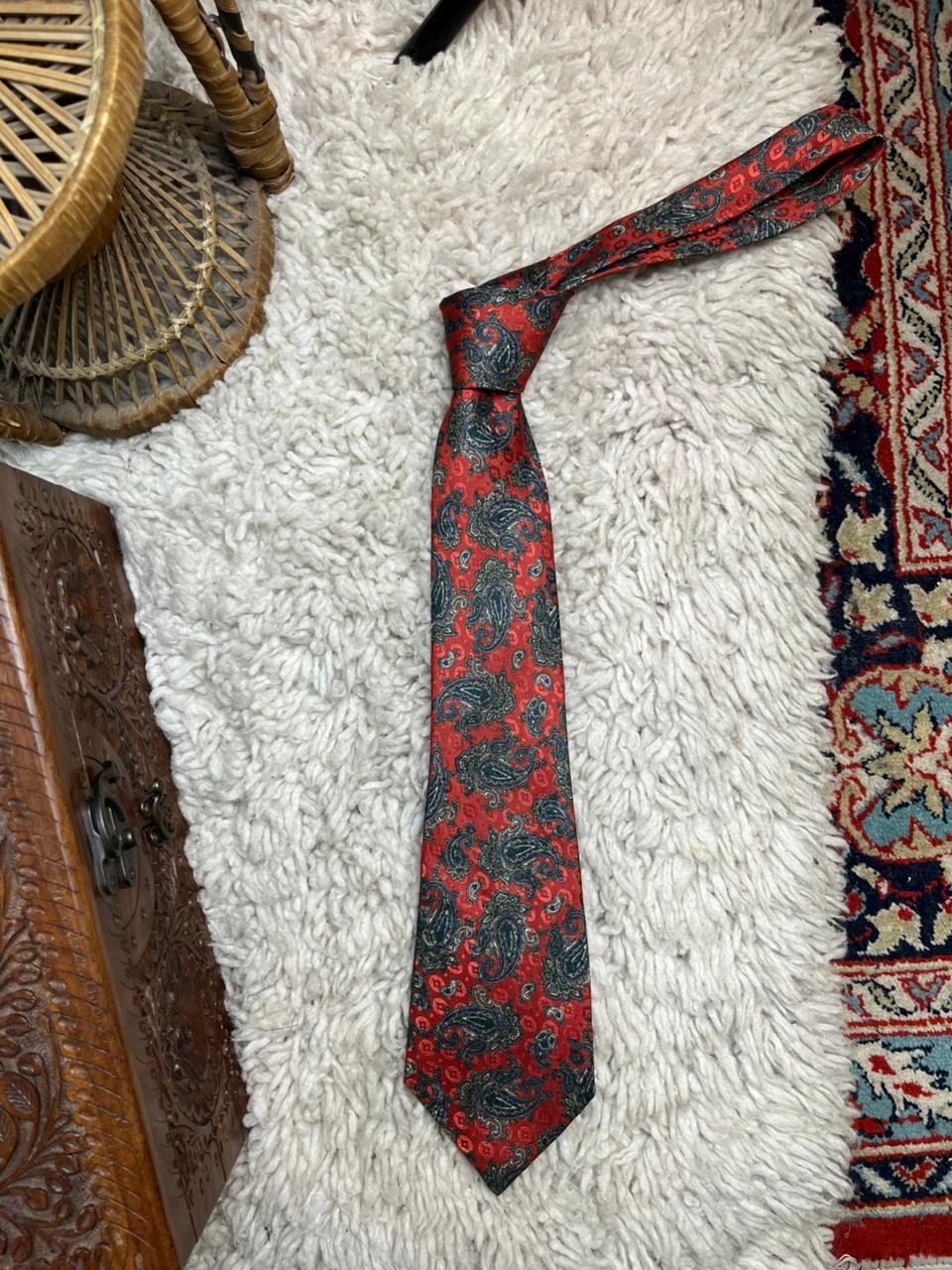 St Michael Vintage Red Paisley Tie 100% Polyester Classic Mens Necktie