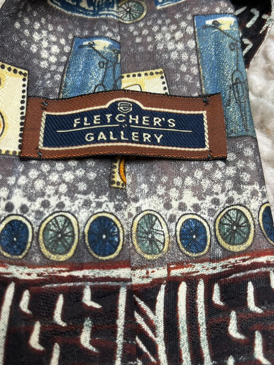 Fletcher's Gallery Vintage Abstract Tie Bicycles Wheels Geometric Art