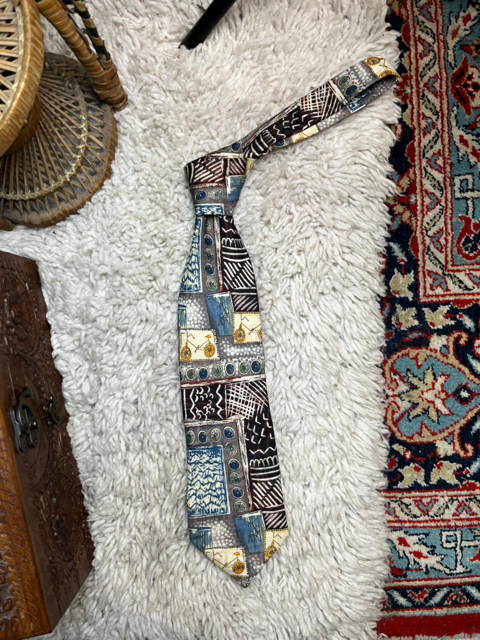 Fletcher's Gallery Vintage Abstract Tie Bicycles Wheels Geometric Art