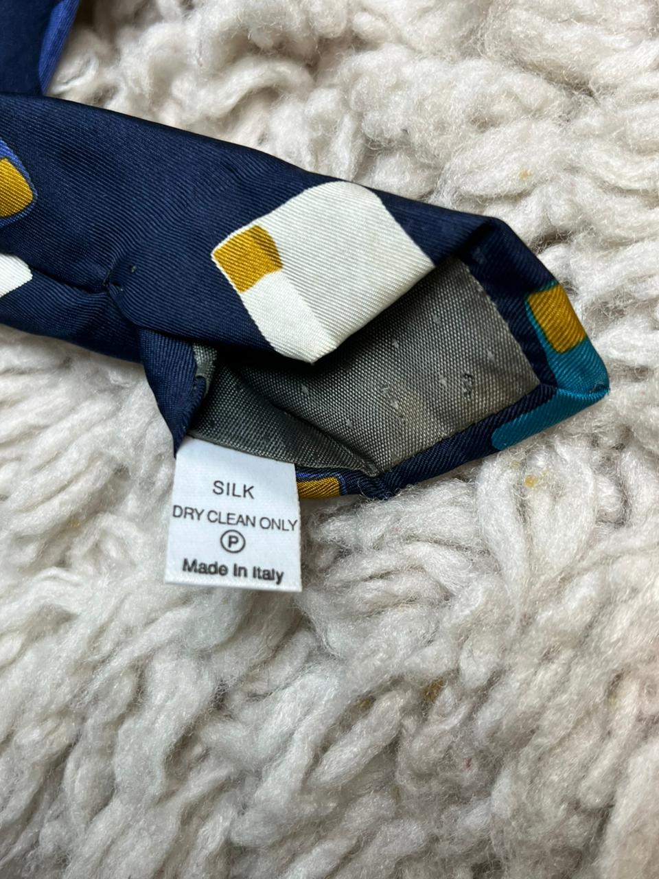 Vintage BHS 100% Silk Tie Italian Made Navy Blue Abstract Geometric Tie