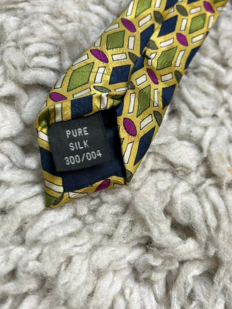 Galileo Handmade Silk Tie Yellow Green Pink Geometric Diamond Pattern