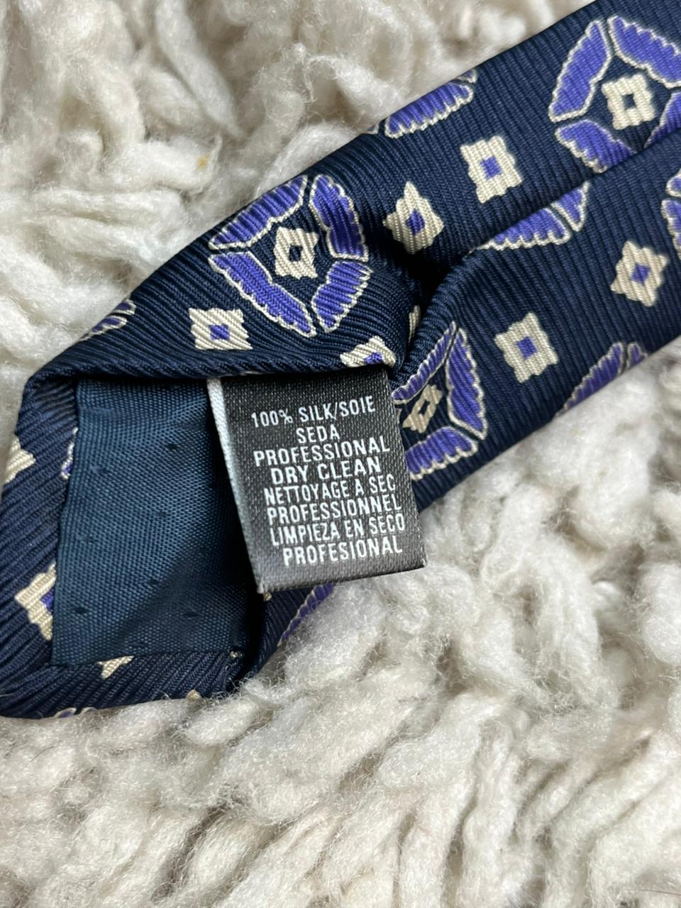 St Michael Marks & Spencer Tie Vintage 100% Silk Geometric Medallion Navy