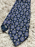 St Michael Marks & Spencer Tie Vintage 100% Silk Geometric Medallion Navy