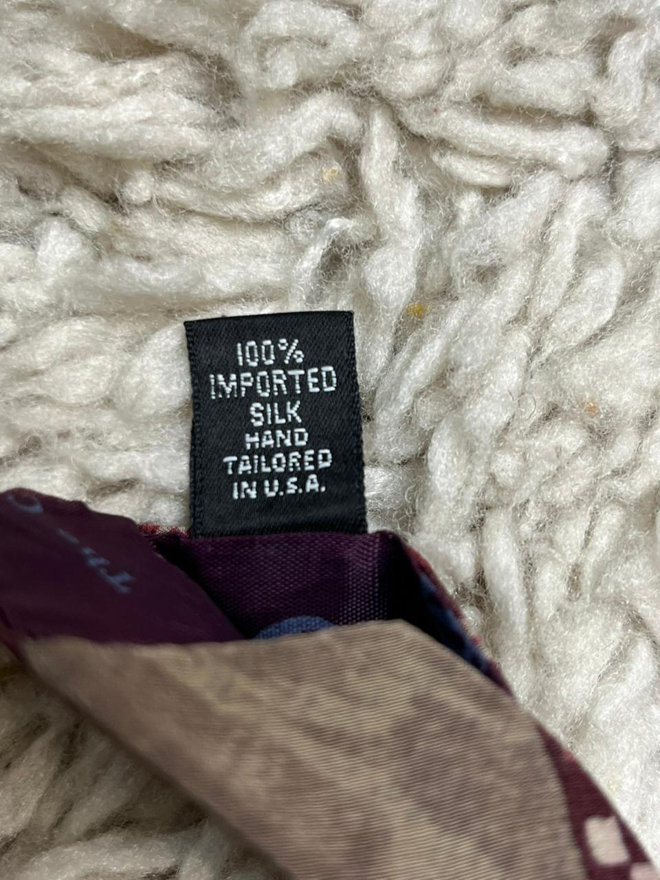 Vintage Abstract Geometric Silk Tie Mens Burgundy Red Blue Hand Tailored USA